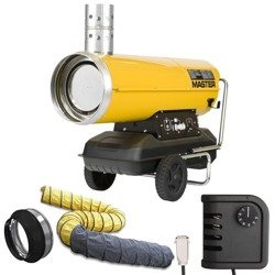 Nagrzewnica olejowa Master BV 110 E + termostat TH5 10-metrowy + przewody giętkie PVC 7,6 m + zestaw podłączeniowy